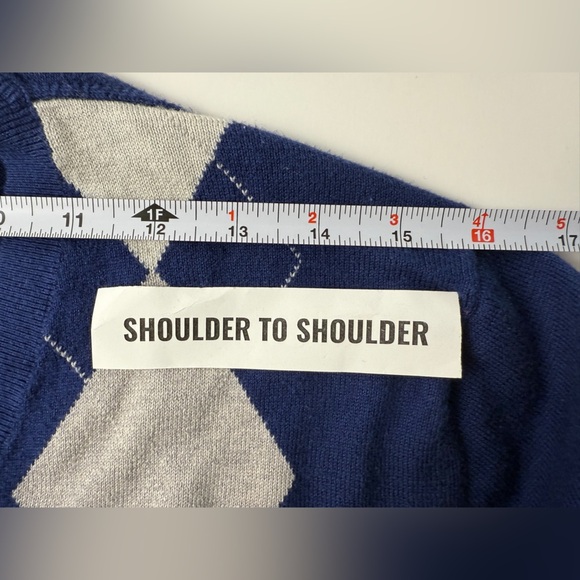 Banana Republic V-Neck Sweater Mens Large Blue Grey Argyle Silk Cashmere Blend - Picture 8 of 11